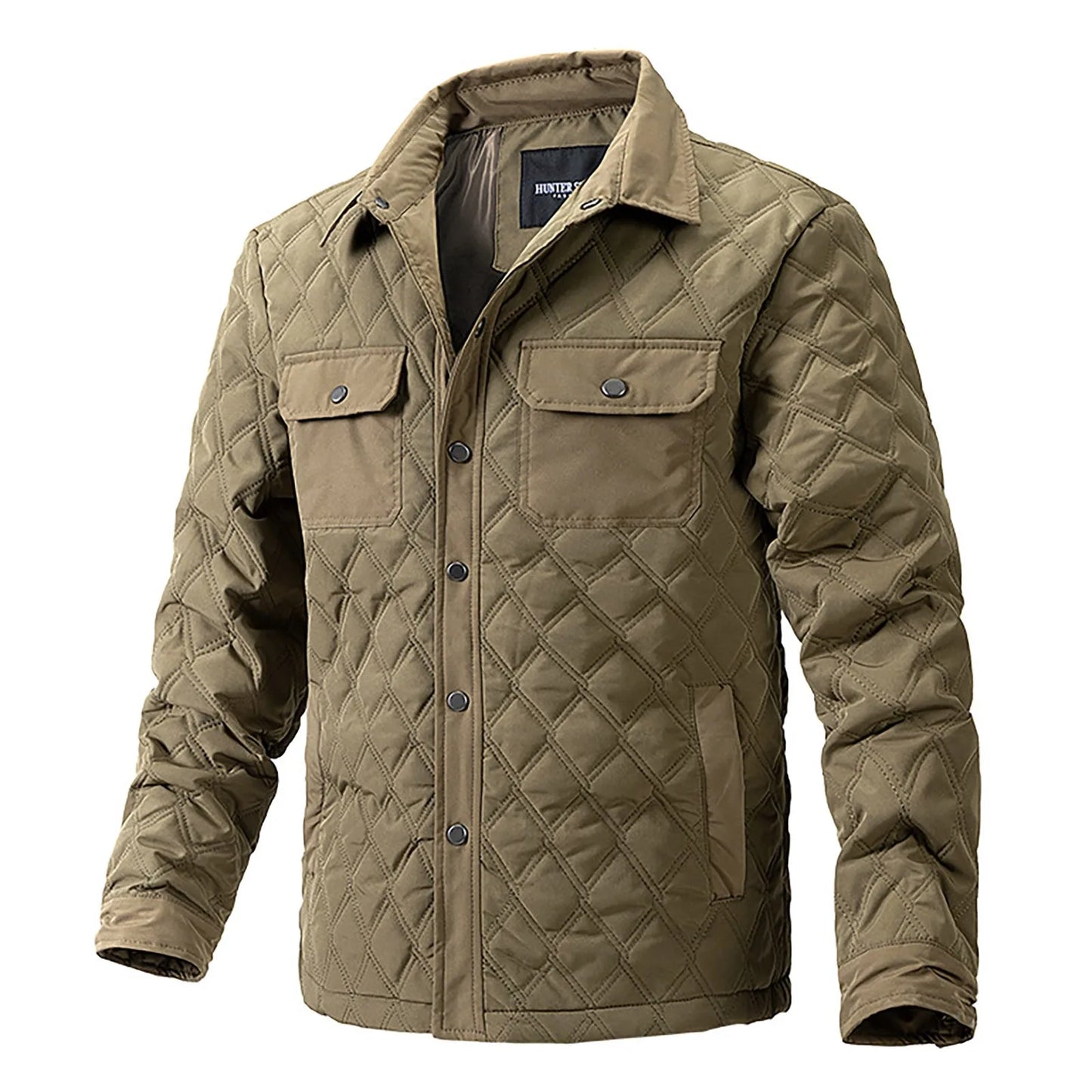 Men's Quilted Diamond Pattern Button Front Overshirt Jacket with Utility Pockets for Everyday Style