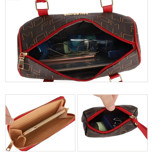 Six Piece Handbag Set with Tote Crossbody Wallet and Matching Accessories