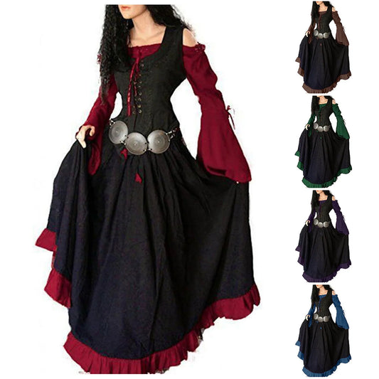 Medieval Gothic Layered Dress with Dramatic Sleeve Details