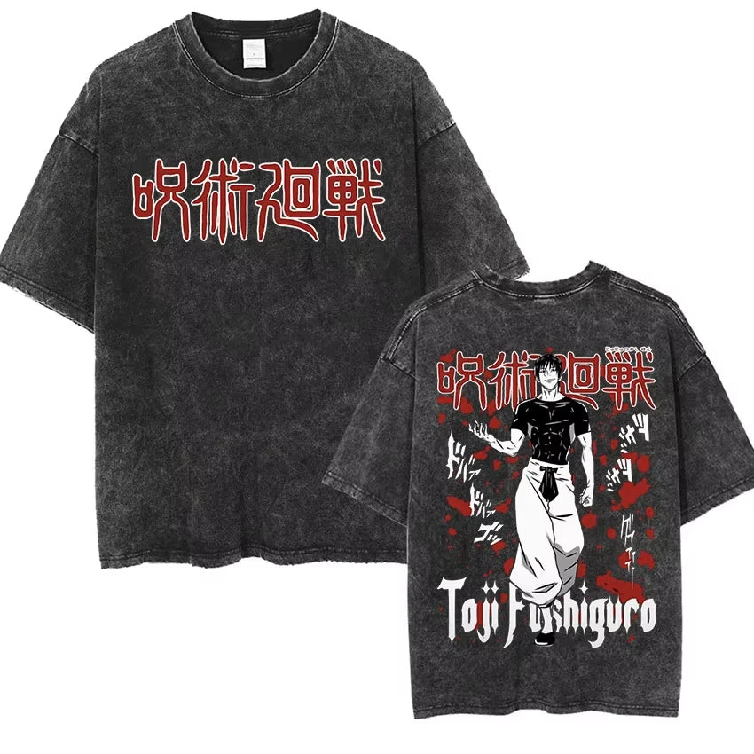 Anime Goth Japanese Streetwear Oversized Graphic T-Shirt with Horror Manga Aesthetic