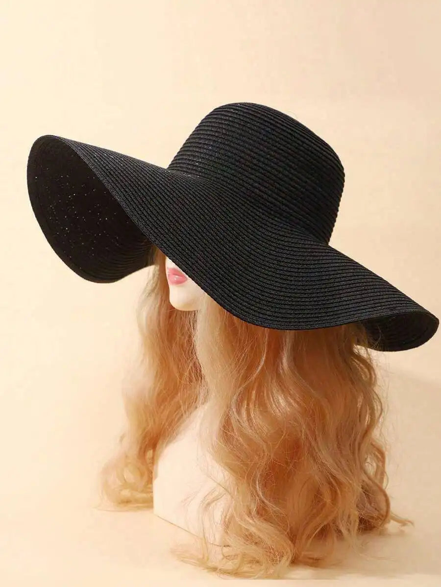 Women's Foldable Wide Brim Straw Sun Hat for Beach Vacation and Outdoor Summer Wear