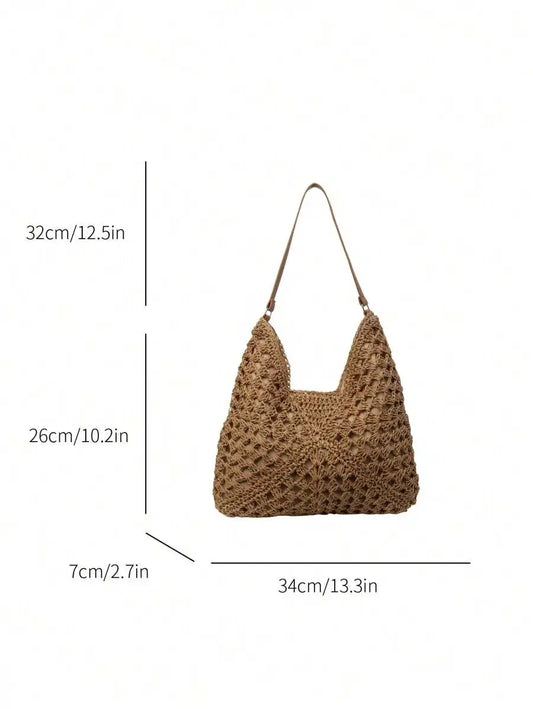 Handwoven Straw Tote Shoulder Bag with Open Relaxed Silhouette