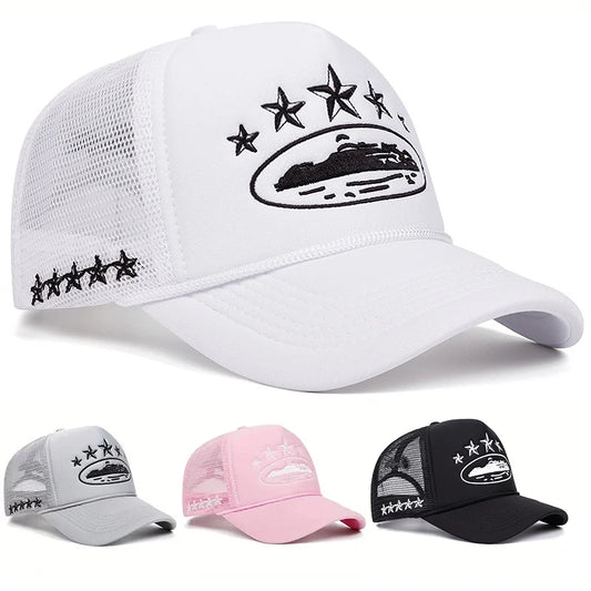 Printed Mesh Trucker Cap Adjustable Curved Brim Casual Streetwear Outdoor Hat