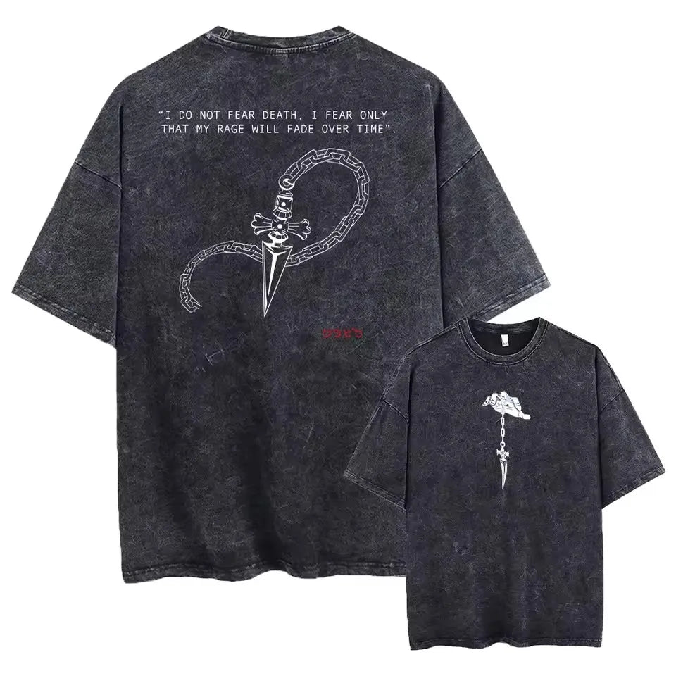 Anime Goth Vintage Graphic Tee with Distressed Serpent Streetwear Artwork