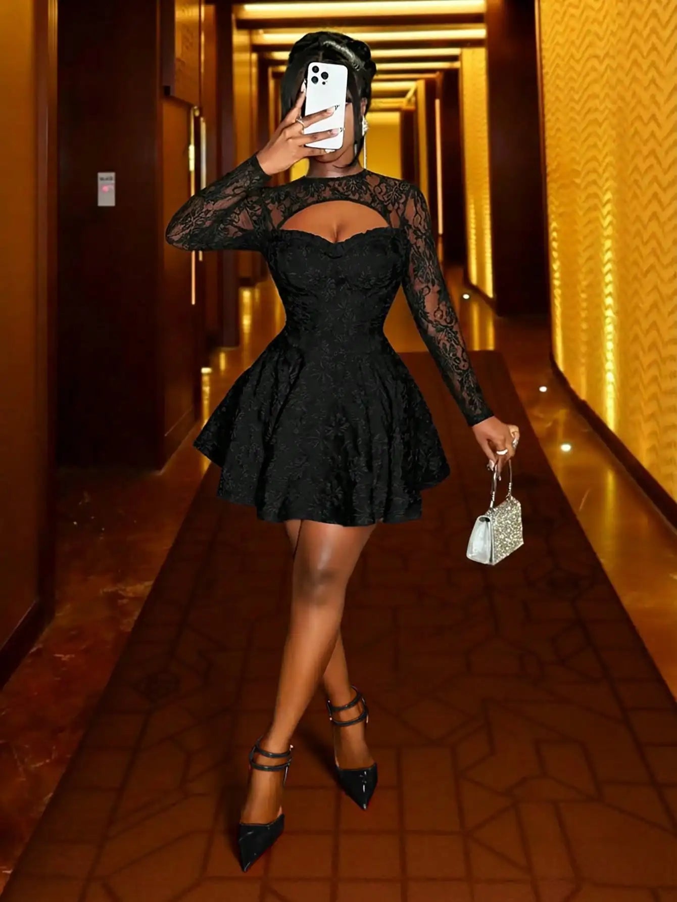 Sheer Lace Gothic Dress for Alternative Streetwear Fashion