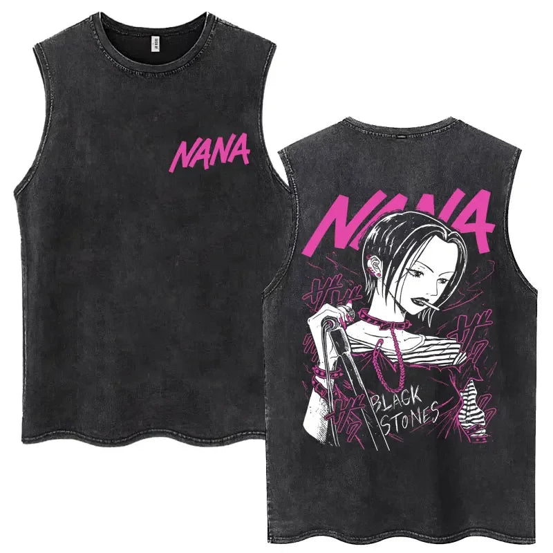 Manga-Inspired Portrait Graphic Sleeveless Tank Top with Alternative Streetwear Fashion Aesthetic