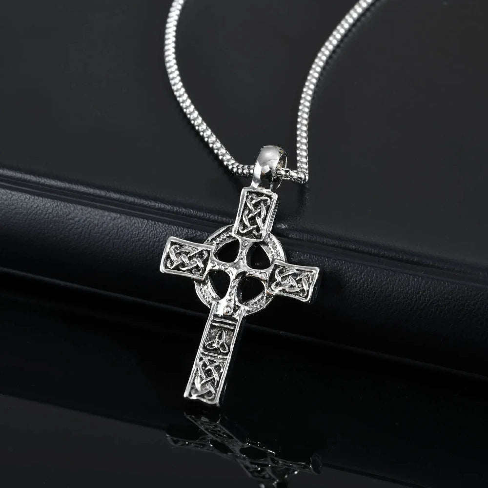 Vintage Gothic Celtic Cross Pendant Necklace with Intricate Alternative Symbolic Detailing
