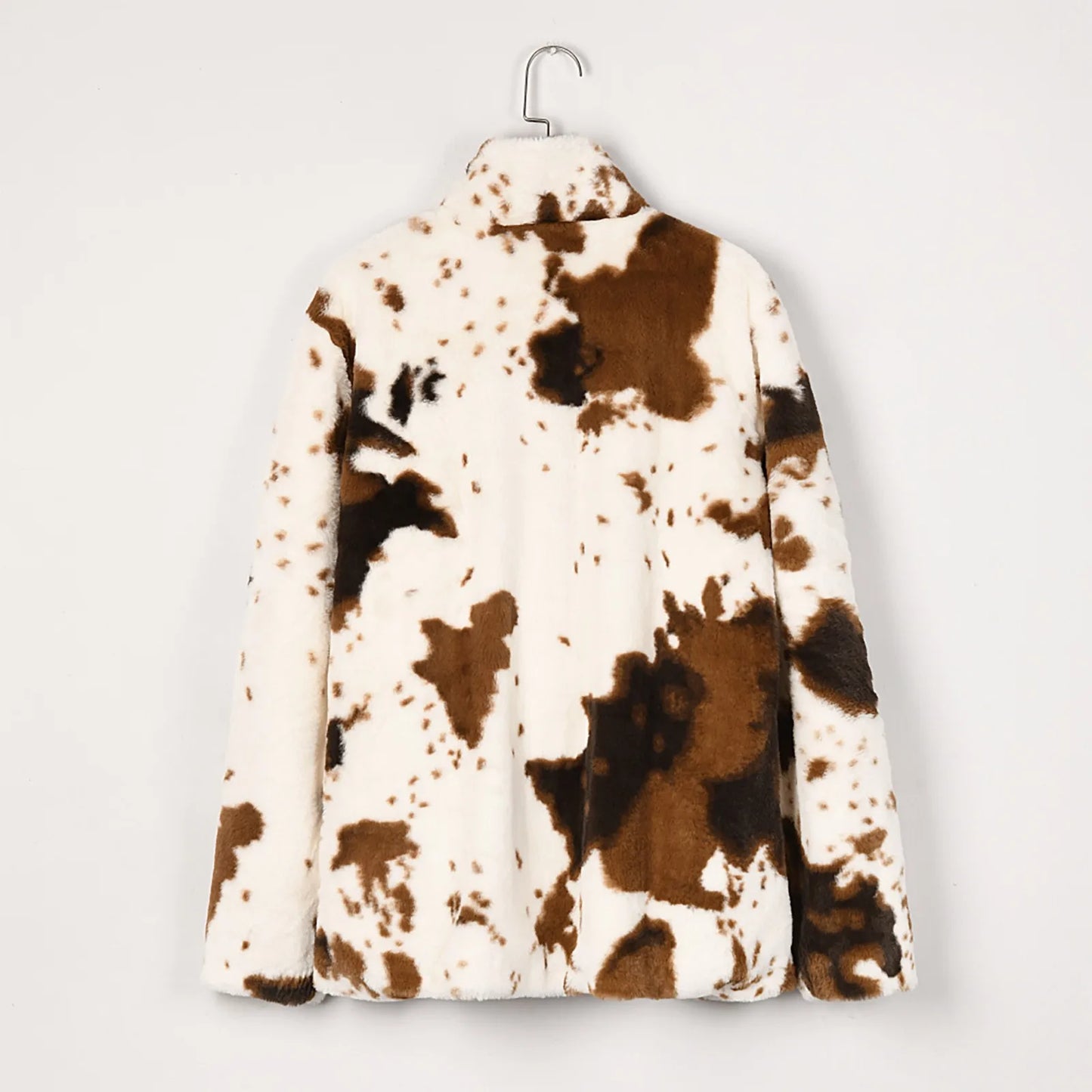 Women's Plush Animal Print Faux Fur Jacket Relaxed Casual Statement Winter Outerwear