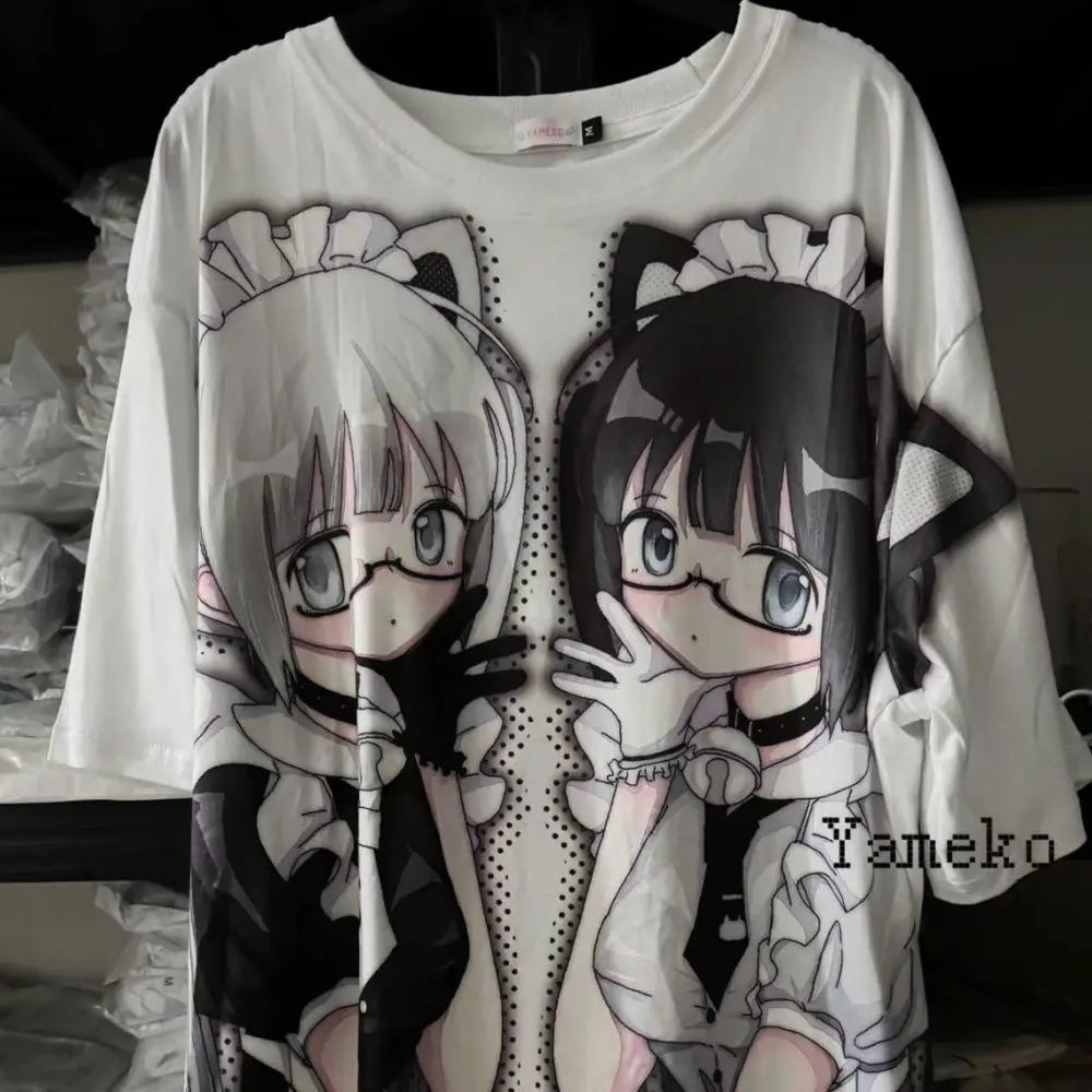 Gothic Maid Anime Graphic Oversized Soft Cotton Casual T-Shirt