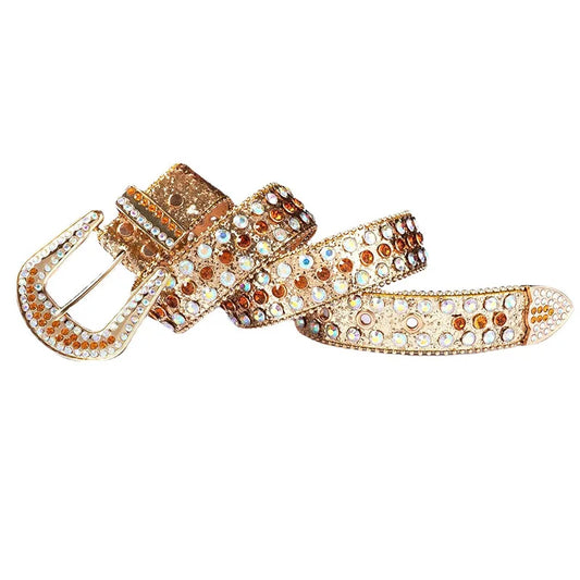 Rhinestone Studded Statement Belt for Glam Punk Gothic Fashion Styling