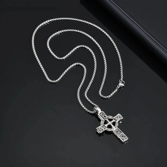 Vintage Gothic Celtic Cross Pendant Necklace with Intricate Alternative Symbolic Detailing