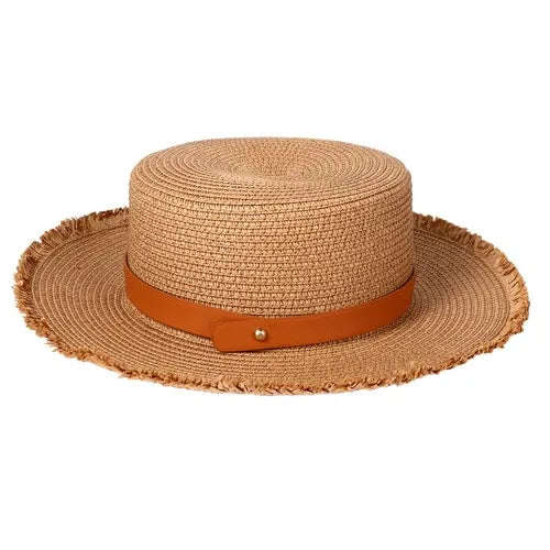 Wide Brim Raffia Straw Fedora Hat with Decorative Band for Beach and Summer Travel