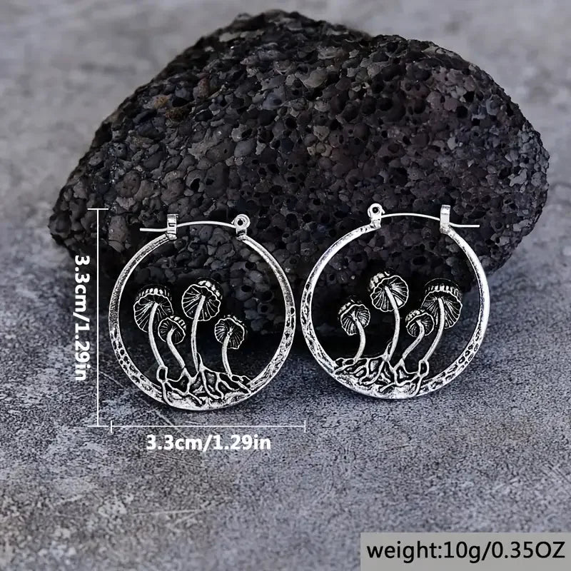 Mushroom Hoop Earrings for Gothic Fairy Grunge and Alternative Fashion