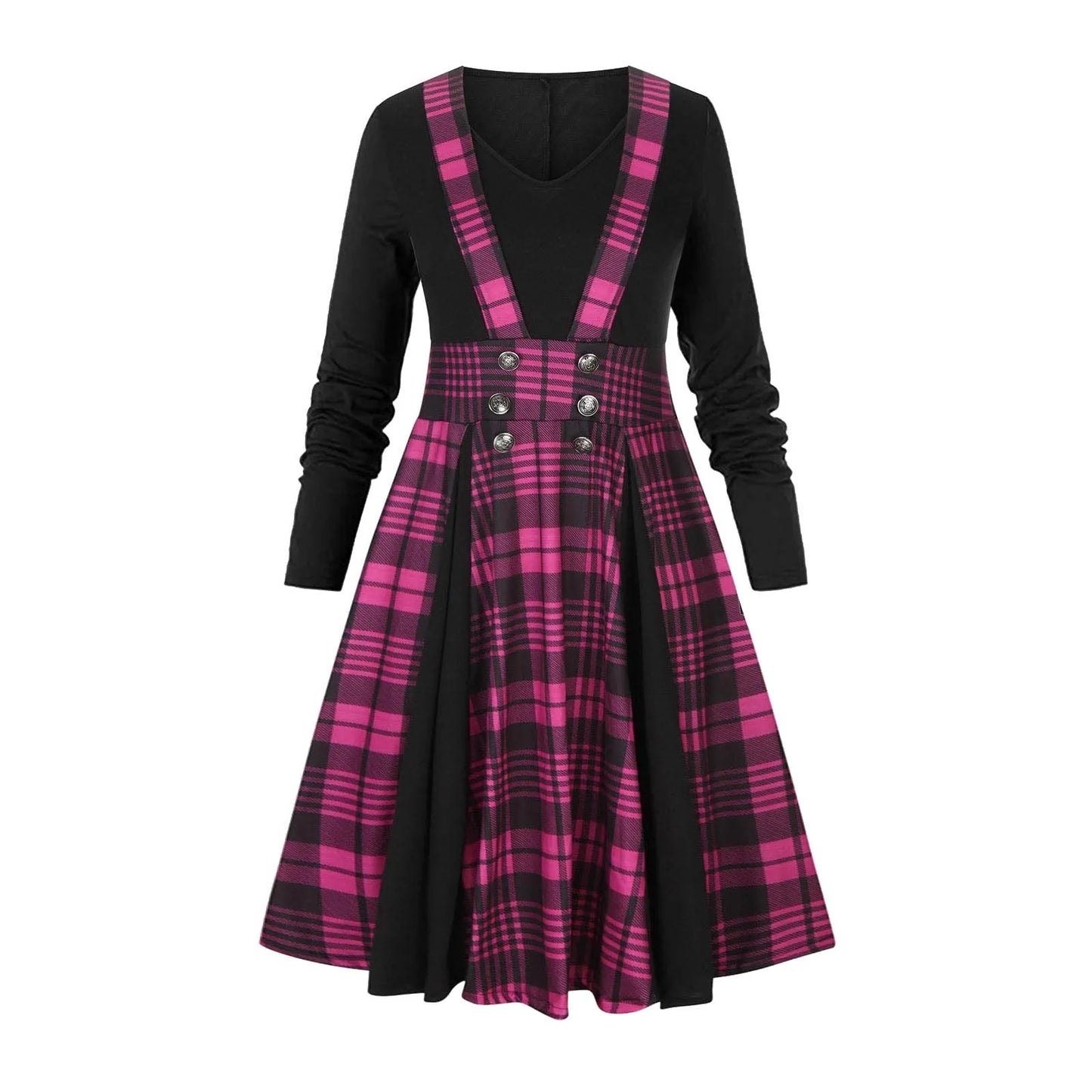 Layered Plaid Gothic Suspender Dress with Alternative Streetwear Aesthetic