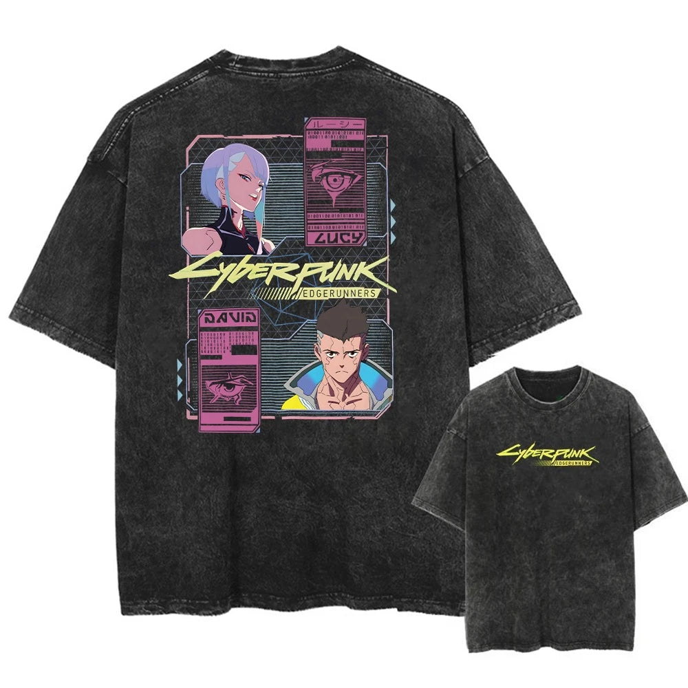 Anime Techwear Panel Graphic Oversized Washed Streetwear Cotton T-Shirt