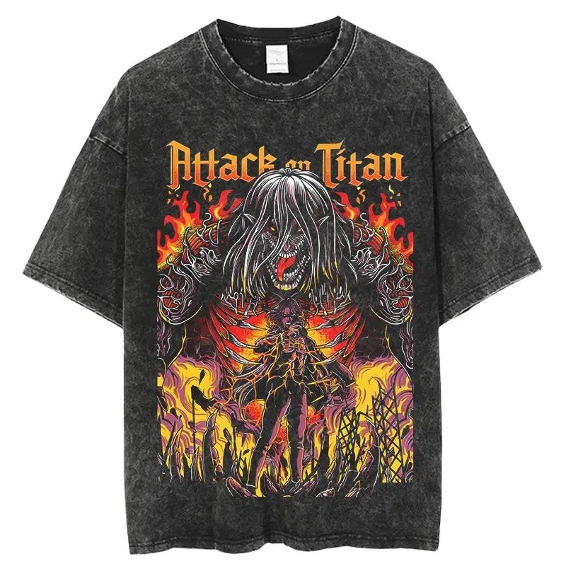 Dark Anime Titan Warrior Graphic T-Shirt with Gothic Manga Streetwear Style