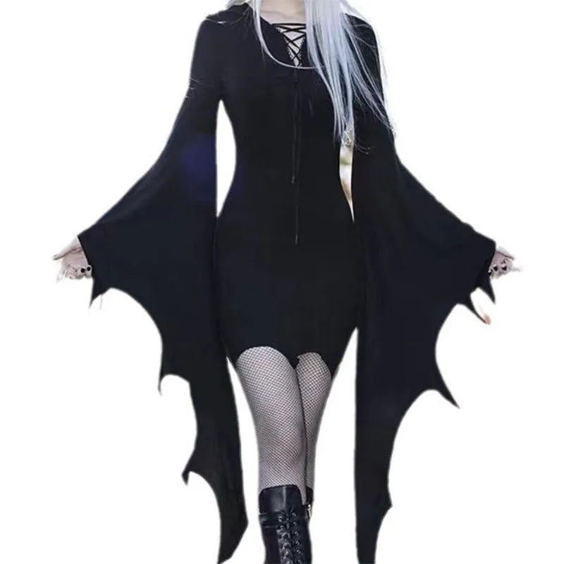 Oversized Gothic Batwing Sweater Dress with Alternative Streetwear Aesthetic