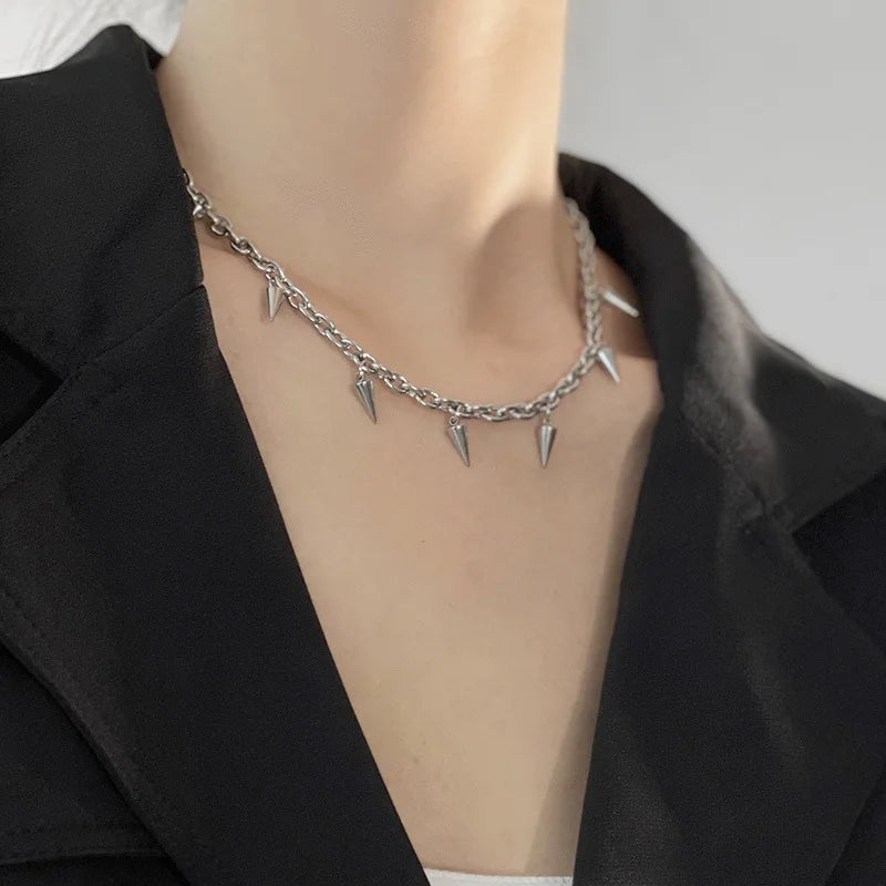 Rivet Chain Choker Necklace for Punk Gothic Alternative Fashion Styling
