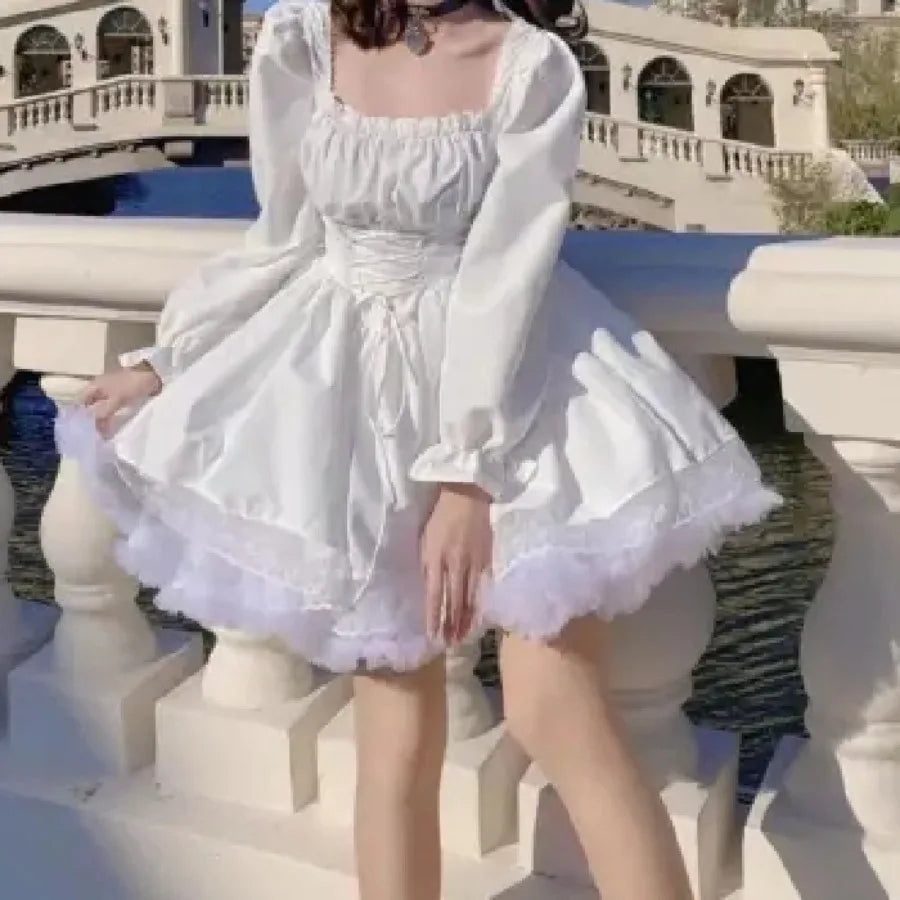 Anime Gothic Puff Sleeve Mini Dress with Dark Romantic Aesthetic