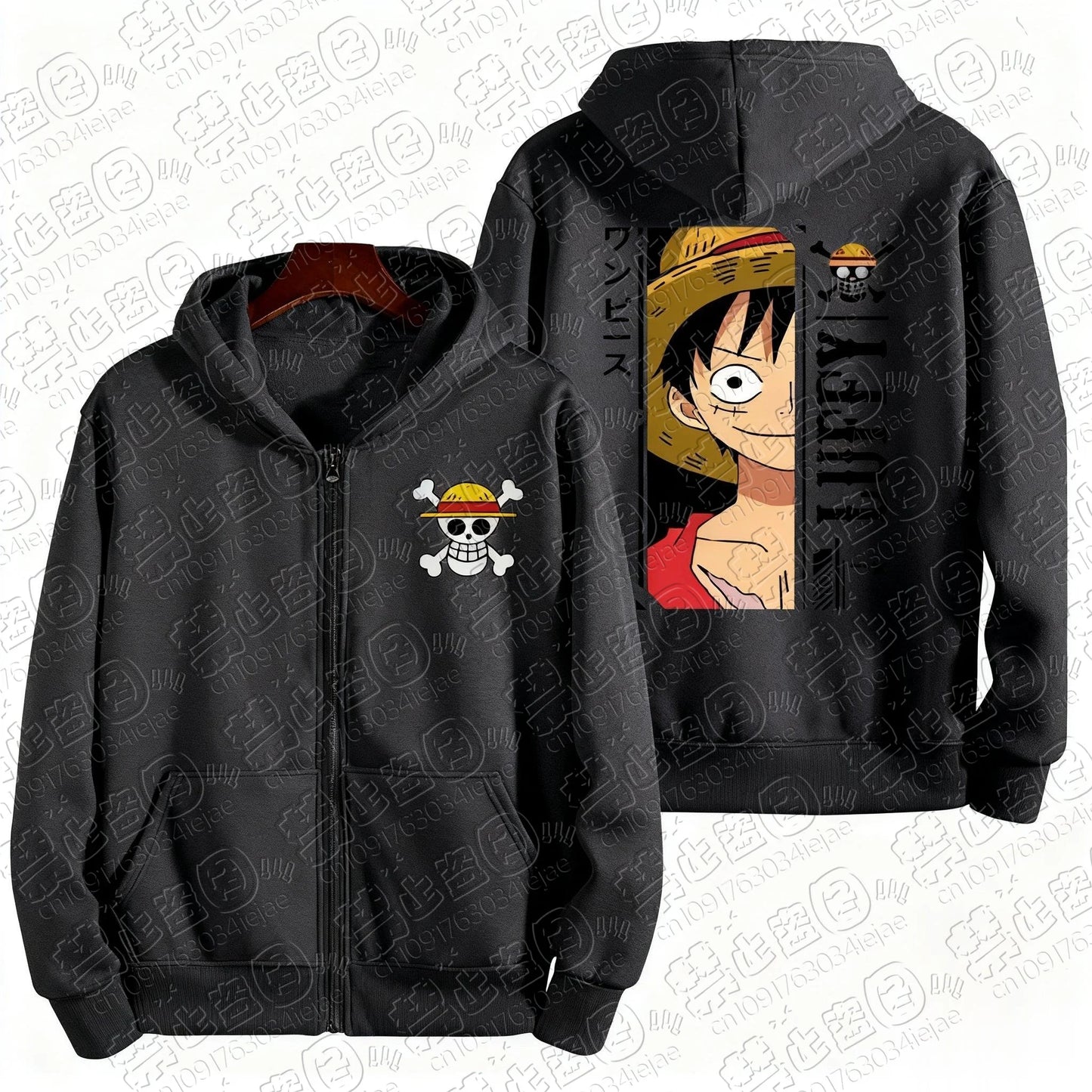 Manga Streetwear Zip Hoodie with Retro Pirate Adventure Artwork