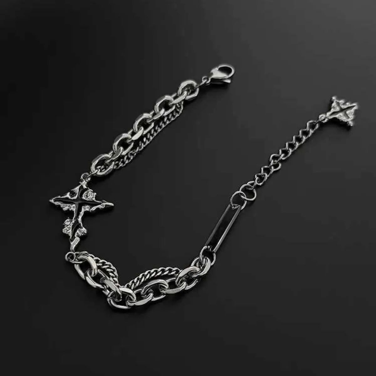 Gothic Cross Charm Layered Chain Bracelet for Punk and Alternative Styling