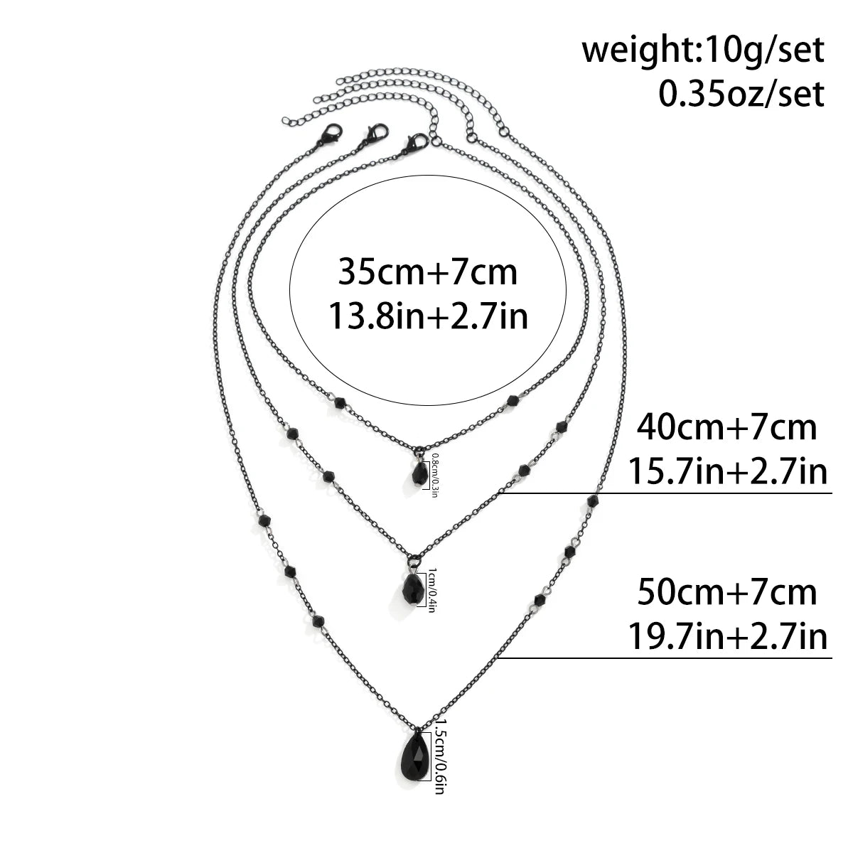 Layered Crystal Drop Necklace Set for Gothic Y2K and Dark Feminine Fashion Styling