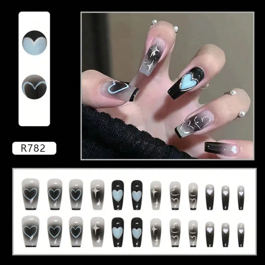 Dark Feminine Press On Nails with Gothic Celestial Alternative Art Design