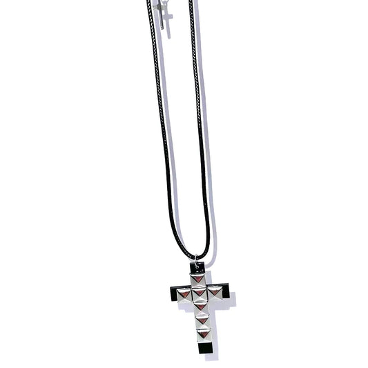 Studded Cross Pendant Necklace for Punk Grunge and Alternative Fashion Styling