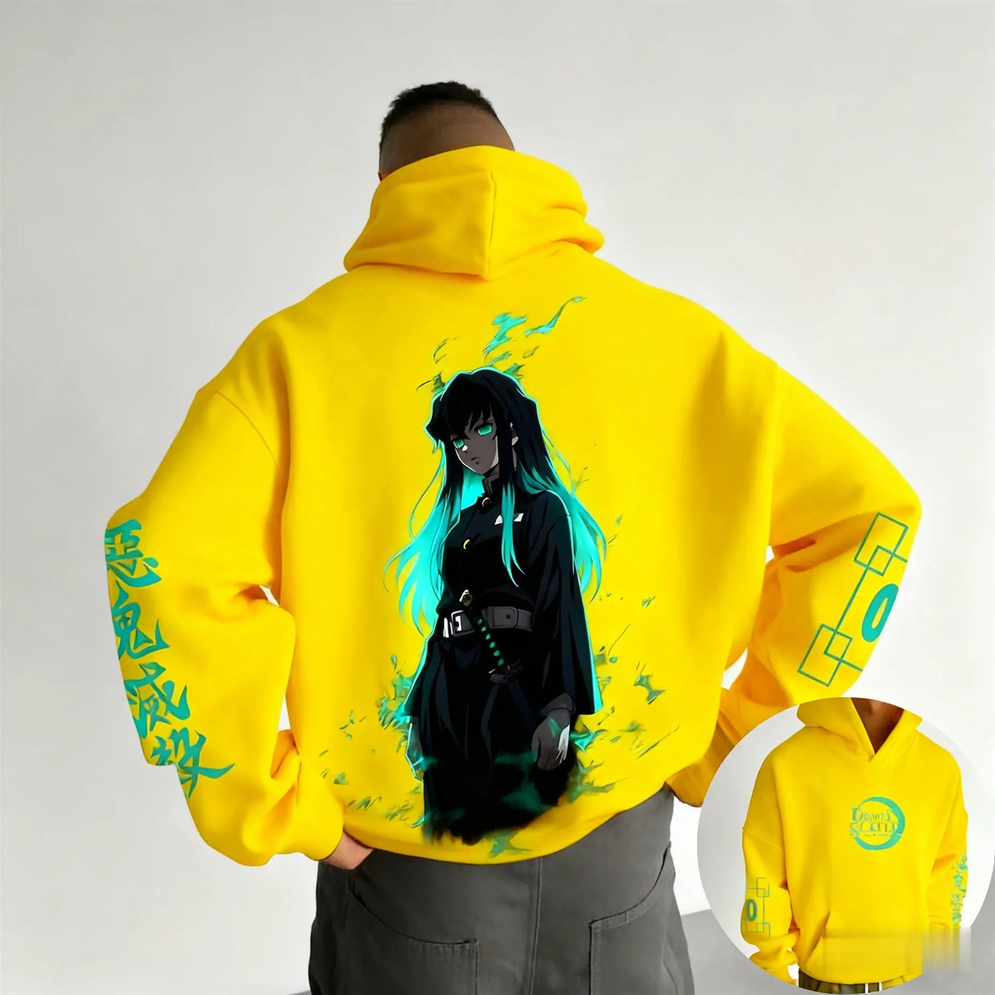 Dark Anime Cyber Streetwear Hoodie with Manga-Inspired Neon Character Artwork