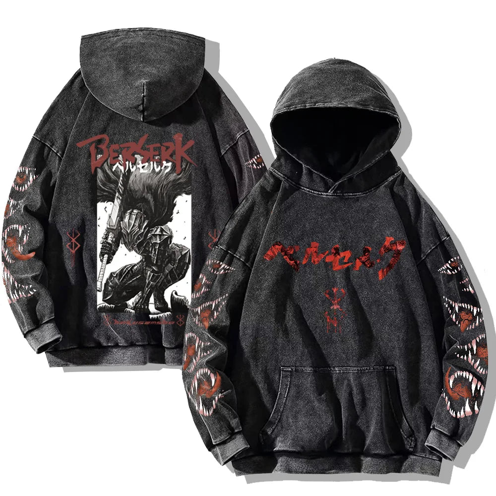 Anime Goth Oversized Washed Graphic Streetwear Pullover Hoodie Jacket
