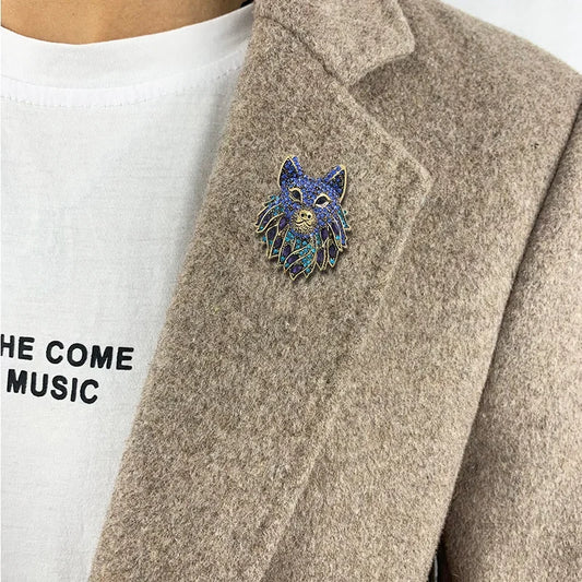Crystal Wolf Head Statement Brooch for Alternative Fashion