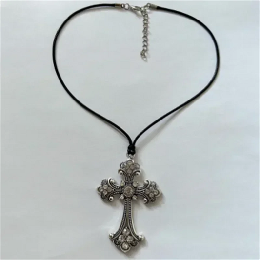 Ornate Cross Choker Necklace for Gothic Punk and Alternative Fashion