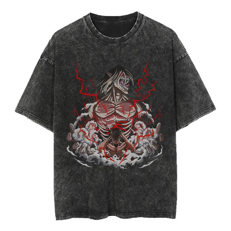 Anime Goth Demonic Graphic Oversized Washed Cotton Streetwear T-Shirt
