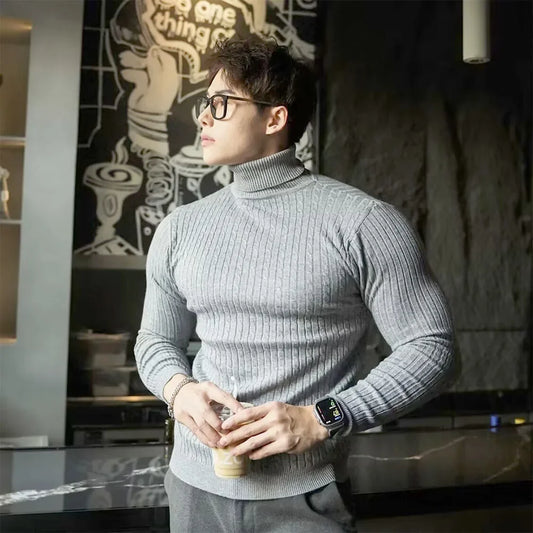 Men's Slim Fit Ribbed Turtleneck Contemporary Streetwear Knit Sweater