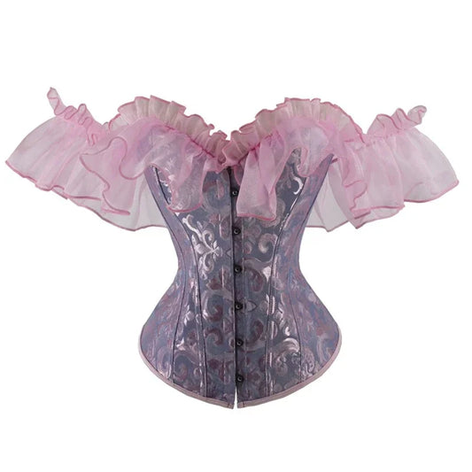 Off-Shoulder Ruffle Corset Top with Vintage-Inspired Overbust Silhouette