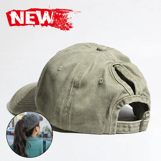 Washed Ponytail Baseball Cap Adjustable Curved Brim Casual Streetwear Outdoor Hat