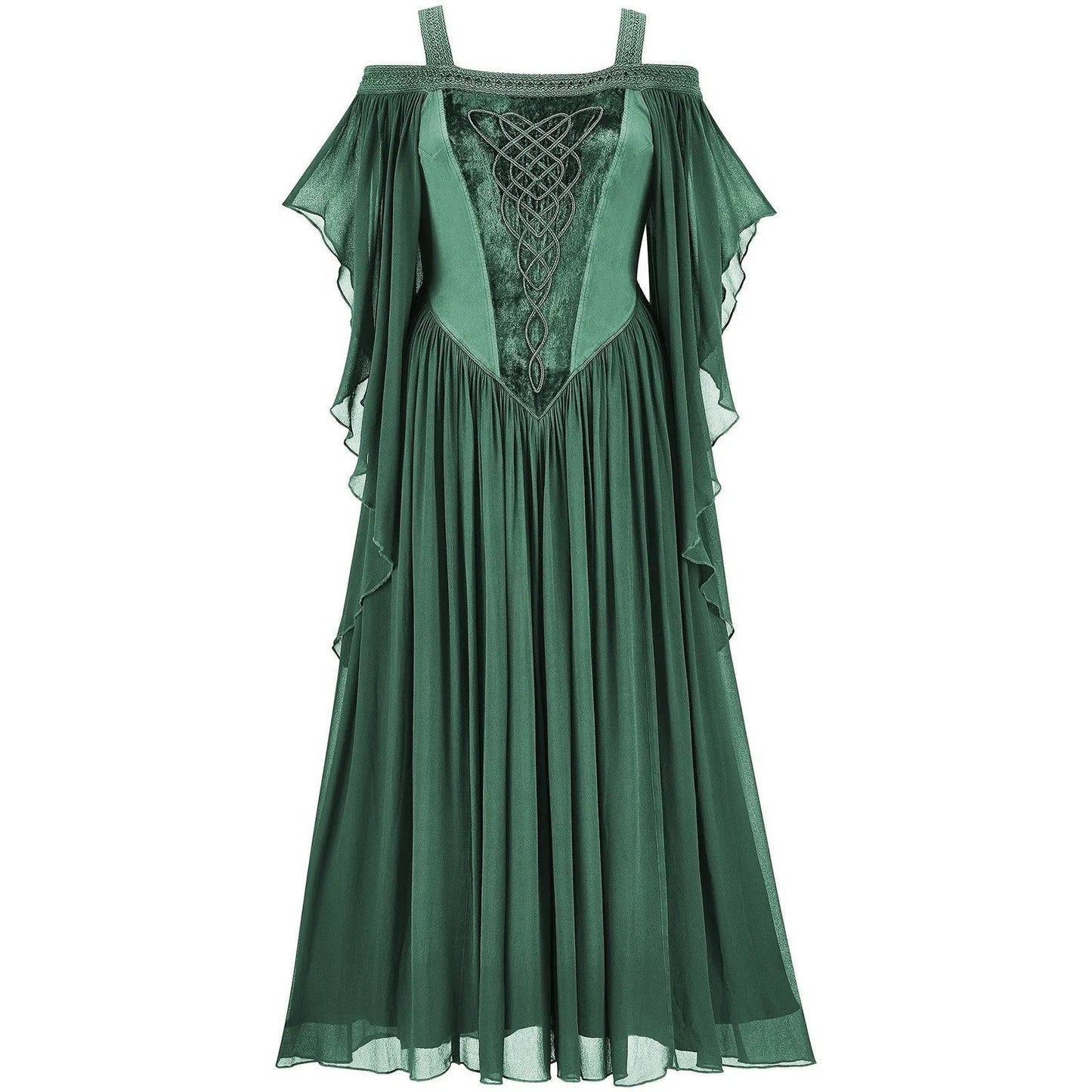 Ethereal Gothic Chiffon Midi Dress with Layered Ruffle Sleeves and Vintage Charm