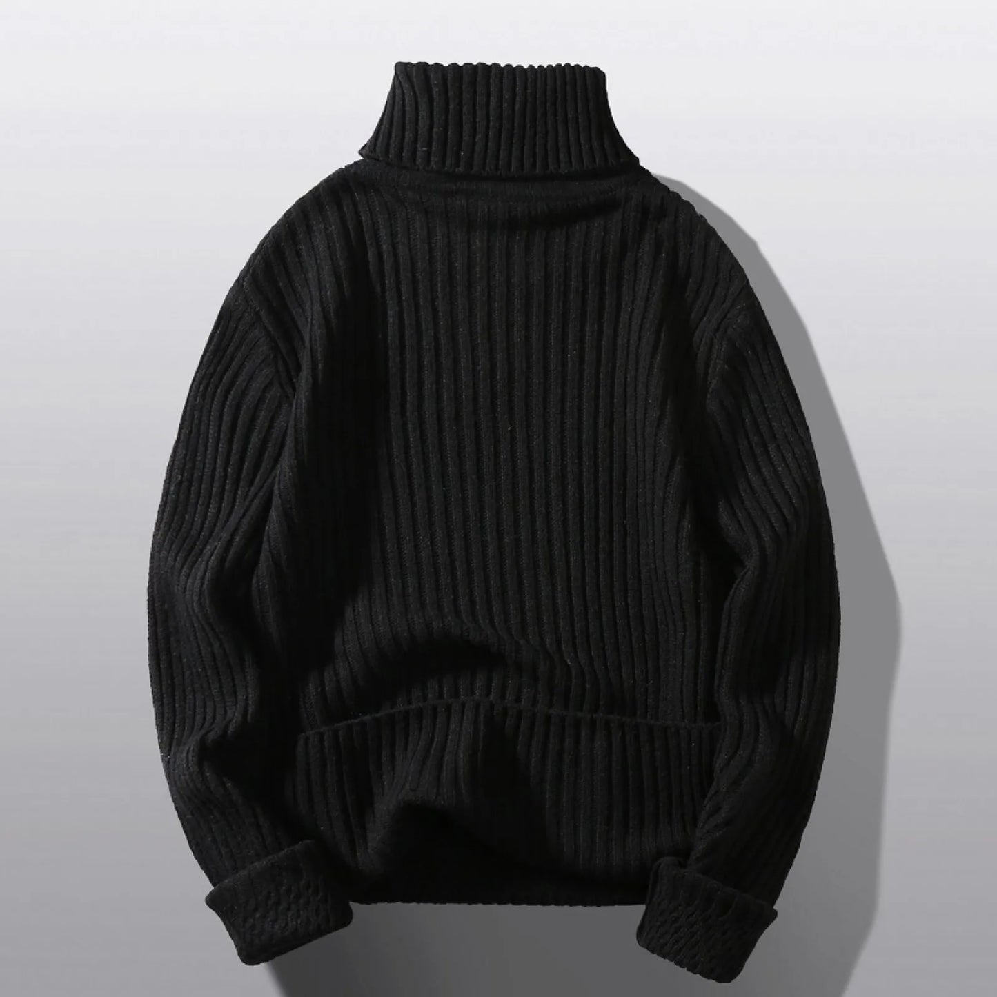 Unisex Ribbed Turtleneck Knit Pullover Sweater With Relaxed Minimalist Silhouette