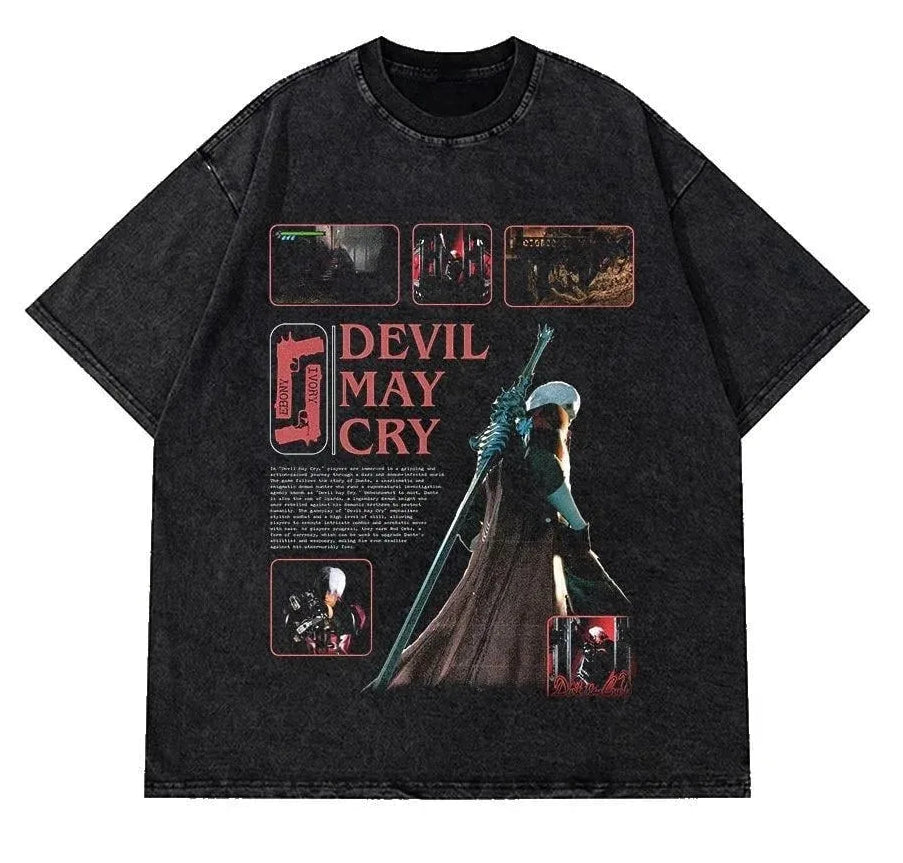 Retro Hunter Anime Graphic Oversized Vintage Washed Streetwear Cotton T-Shirt