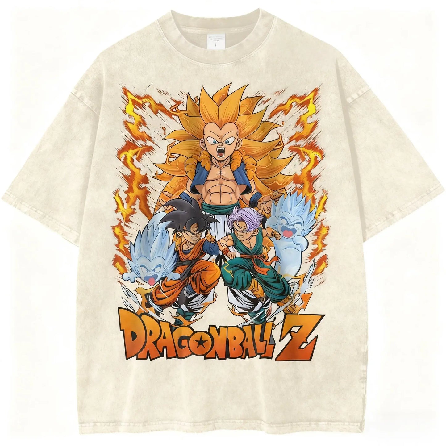Vintage Washed Oversized Graphic Streetwear Tee with Retro Power Illustration Print