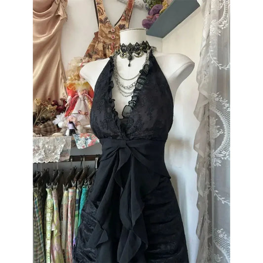 Layered Lace Gothic Maxi Dress with Elegant Alternative Fashion Styling