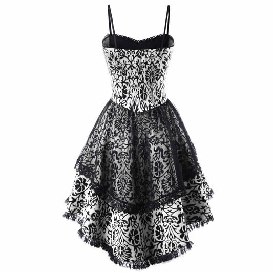 Vintage Gothic Floral Mesh Party Dress with Manga-Inspired Elegance