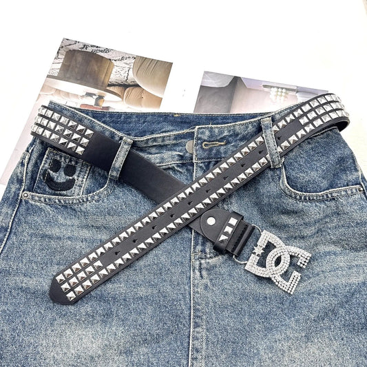 Rhinestone Studded Statement Belt for Y2K Glam Alternative Fashion