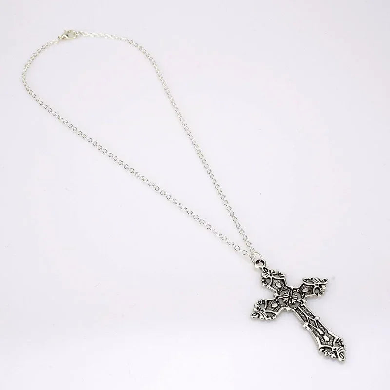 Ornate Gothic Cross Pendant Necklace Alternative Dark Fashion Statement Jewelry