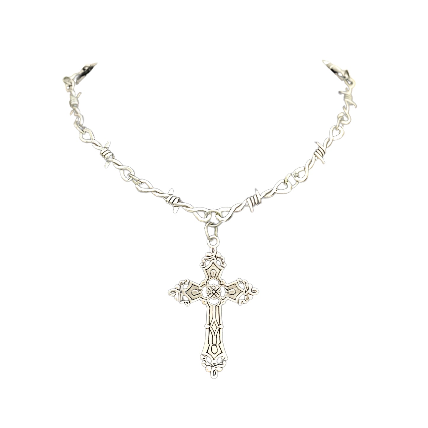 Barbed Wire Cross Chain Choker Necklace With Gothic Punk Streetwear Statement Styling