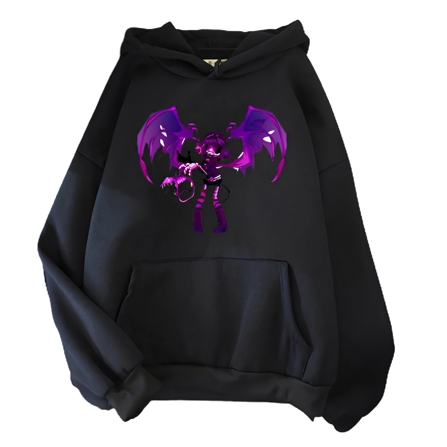 Dark Anime Fantasy Hoodie with Manga-Inspired Demon Wing Graphic Artwork