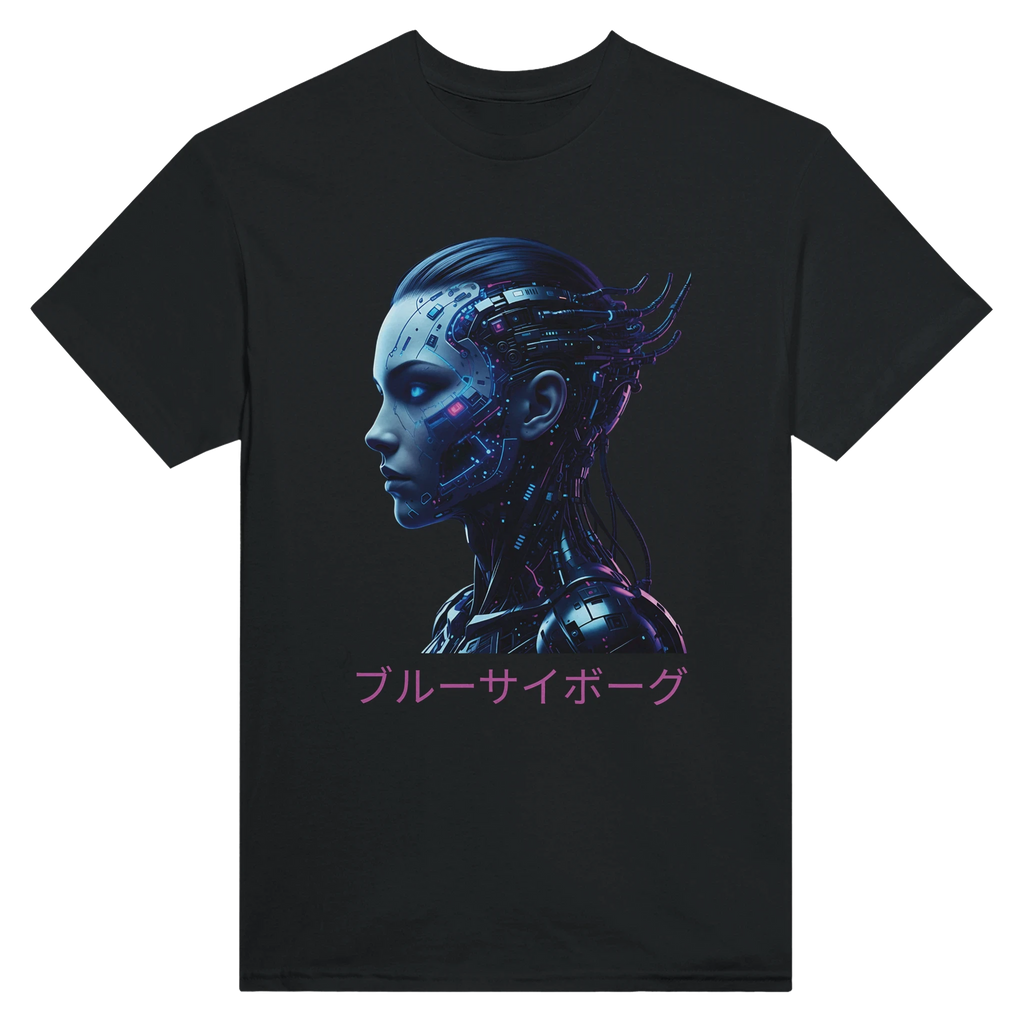 Blue Cyborg T-Shirt – Futuristic Neon Streetwear