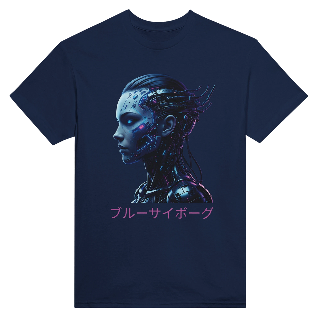 Blue Cyborg T-Shirt – Futuristic Neon Streetwear