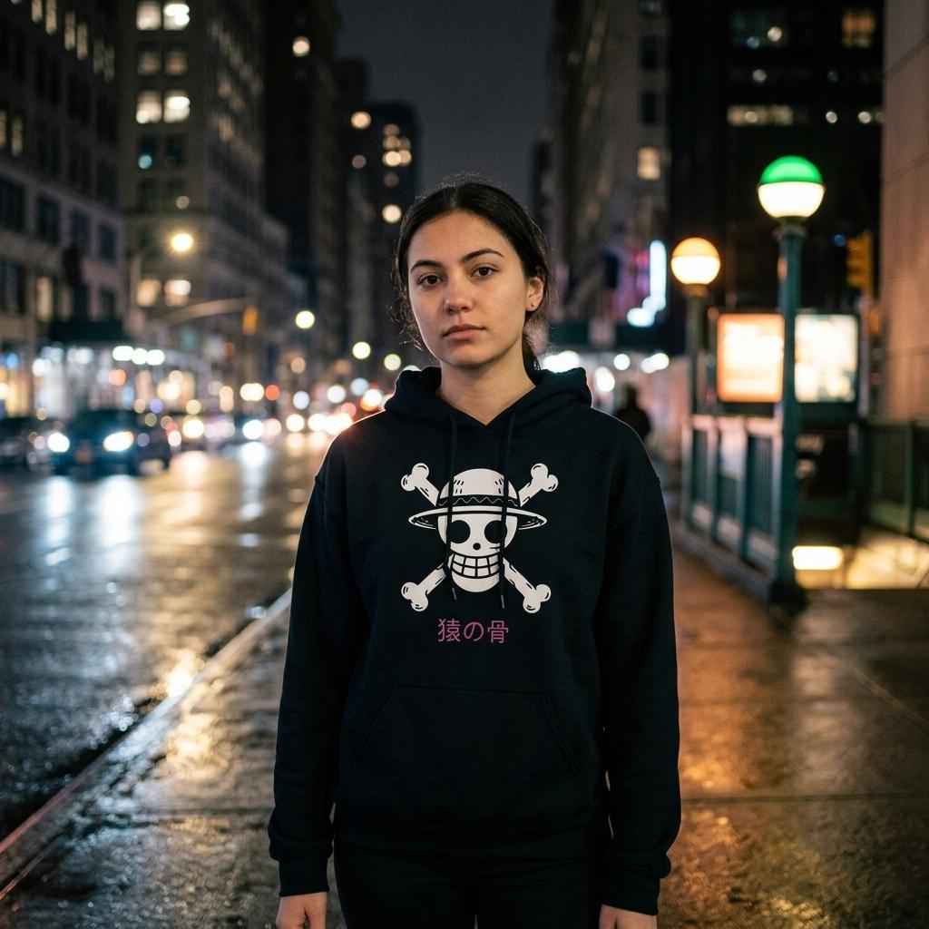 Monkey Bones - One Piece-Inspired Hoodie   Japanese script says "Monkey Bones"