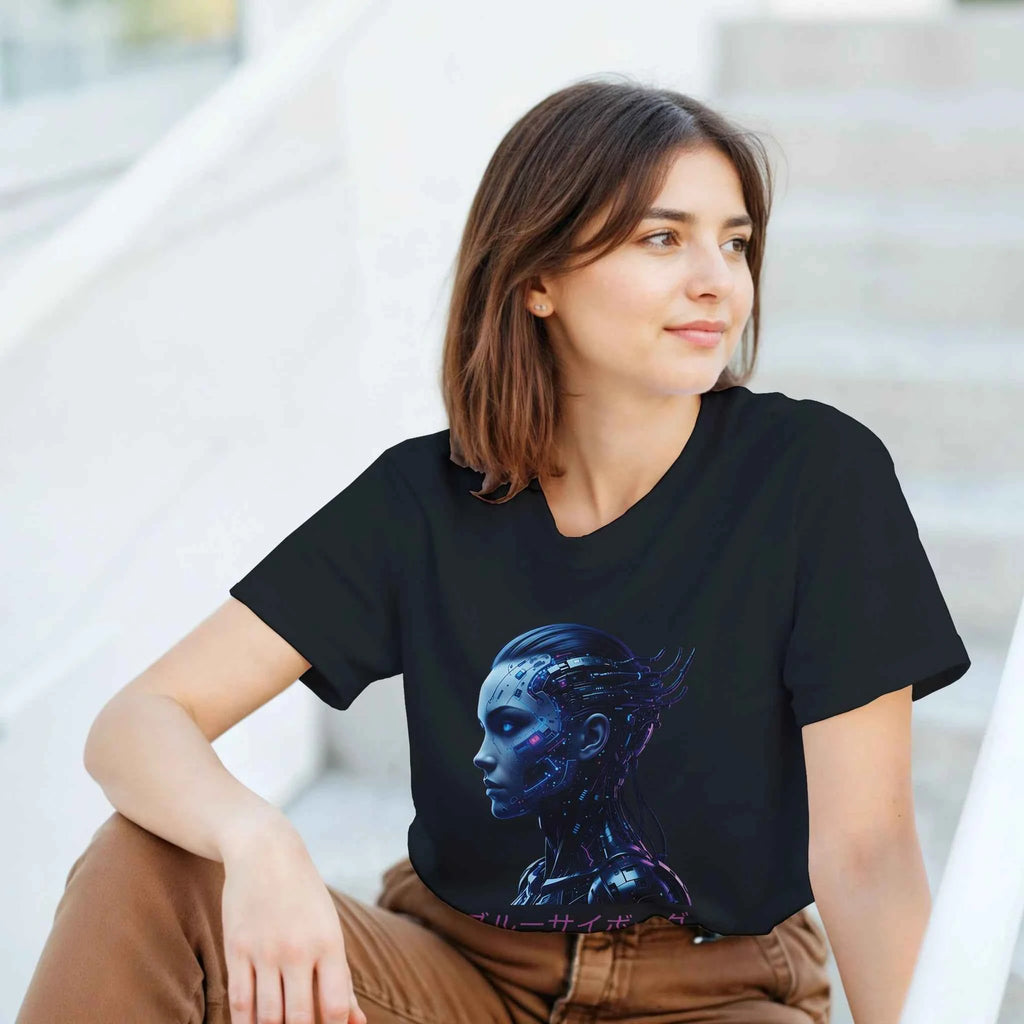 Blue Cyborg T-Shirt – Futuristic Neon Streetwear